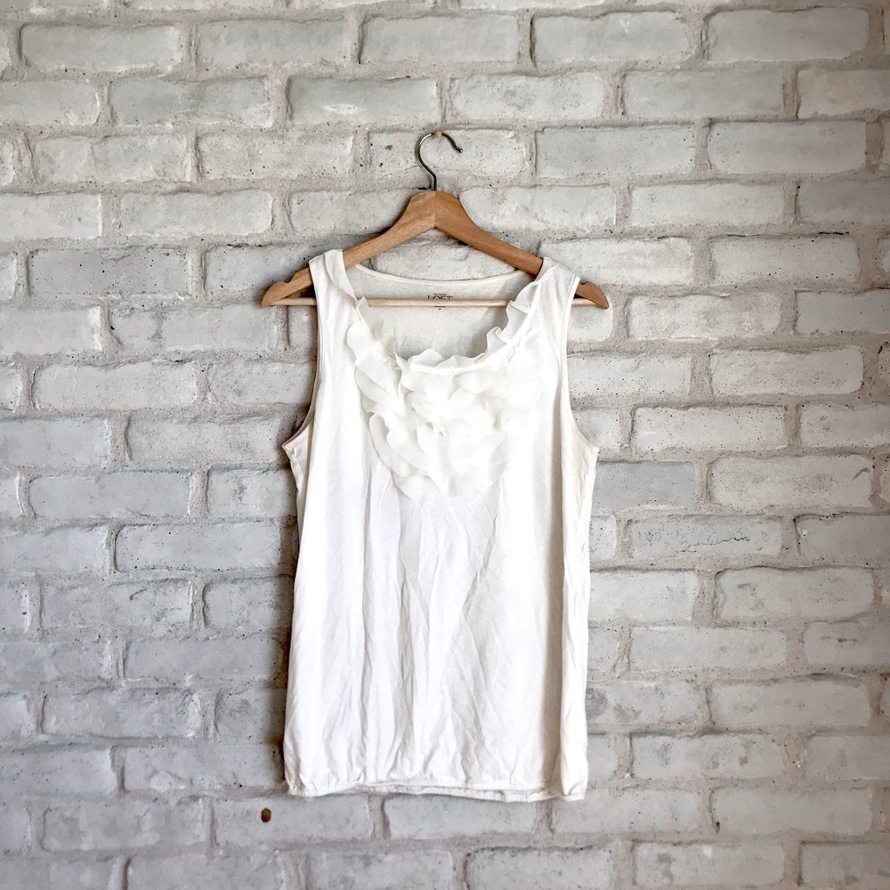 LOFT Cream Ruffle Tank Top M